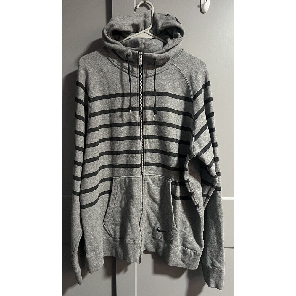 Nike Mens FFF Soccer Football Double Zip Hooded Jacket Striped Gray XL Heavy
